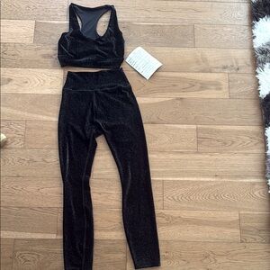 REVOLVE Black Sparkle High-Waist Leggings & Sports Bra Set